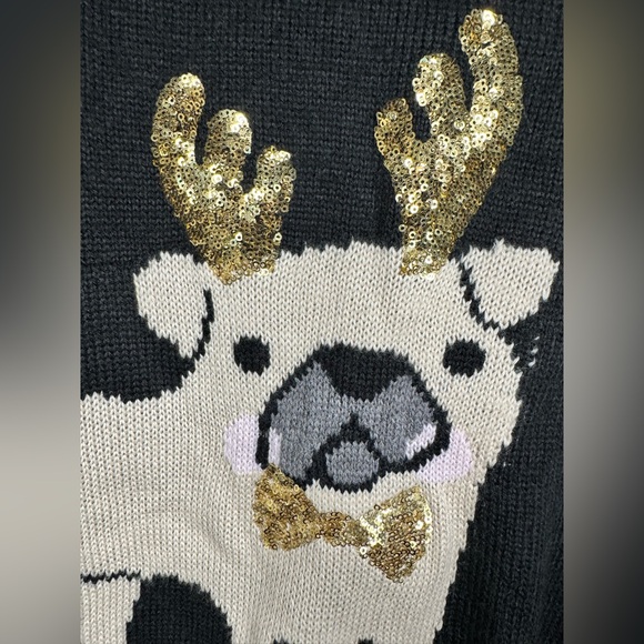 Christmas Sweater Ugly Embroidered Sequin Pug - SKU 1093 - Picture 2 of 4